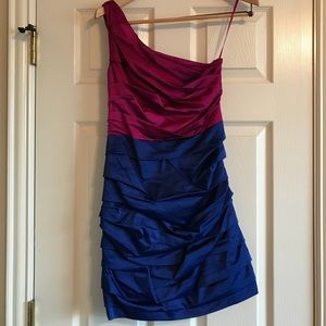 Express One Shoulder Pink and Royal Cocktail Dress